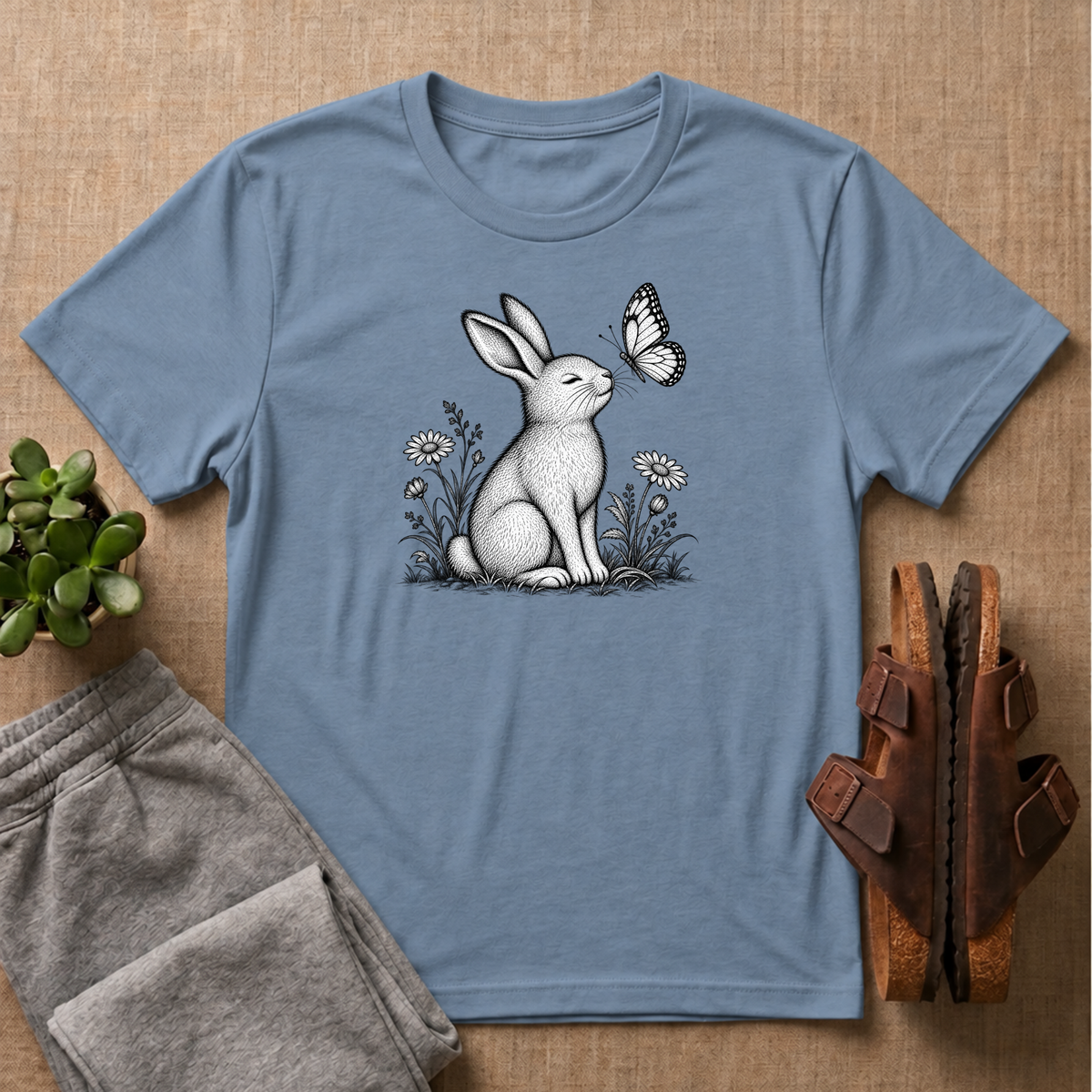 Rabbit Admiring Butterfly T-Shirt