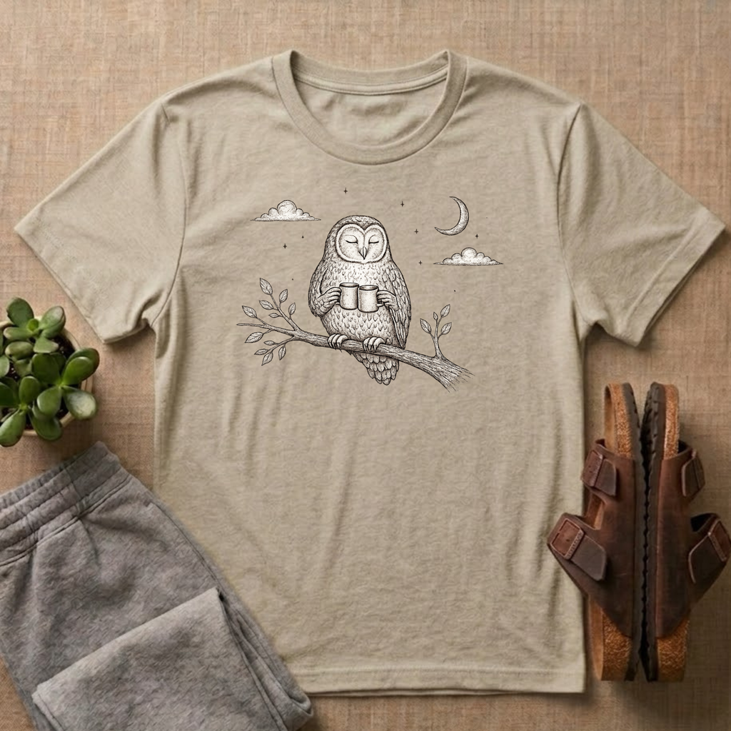 Owl Drinking Coffee T-Shirt