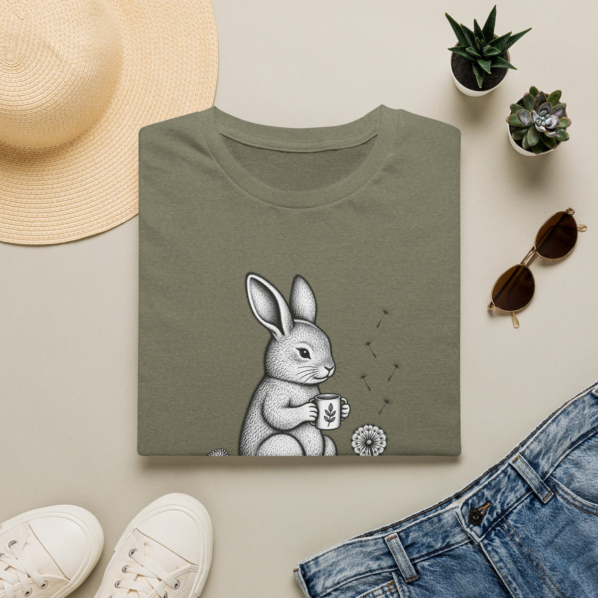 Rabbit Drinking Coffee T-Shirt