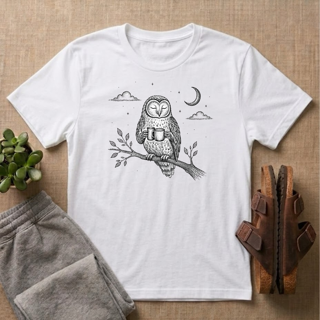 Owl Drinking Coffee T-Shirt