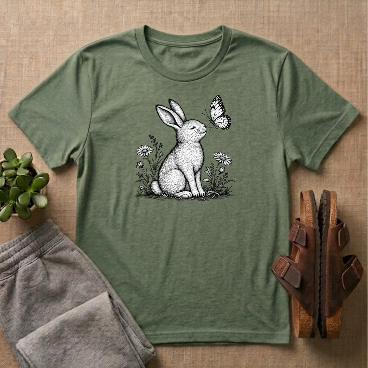 Rabbit Admiring Butterfly T-Shirt