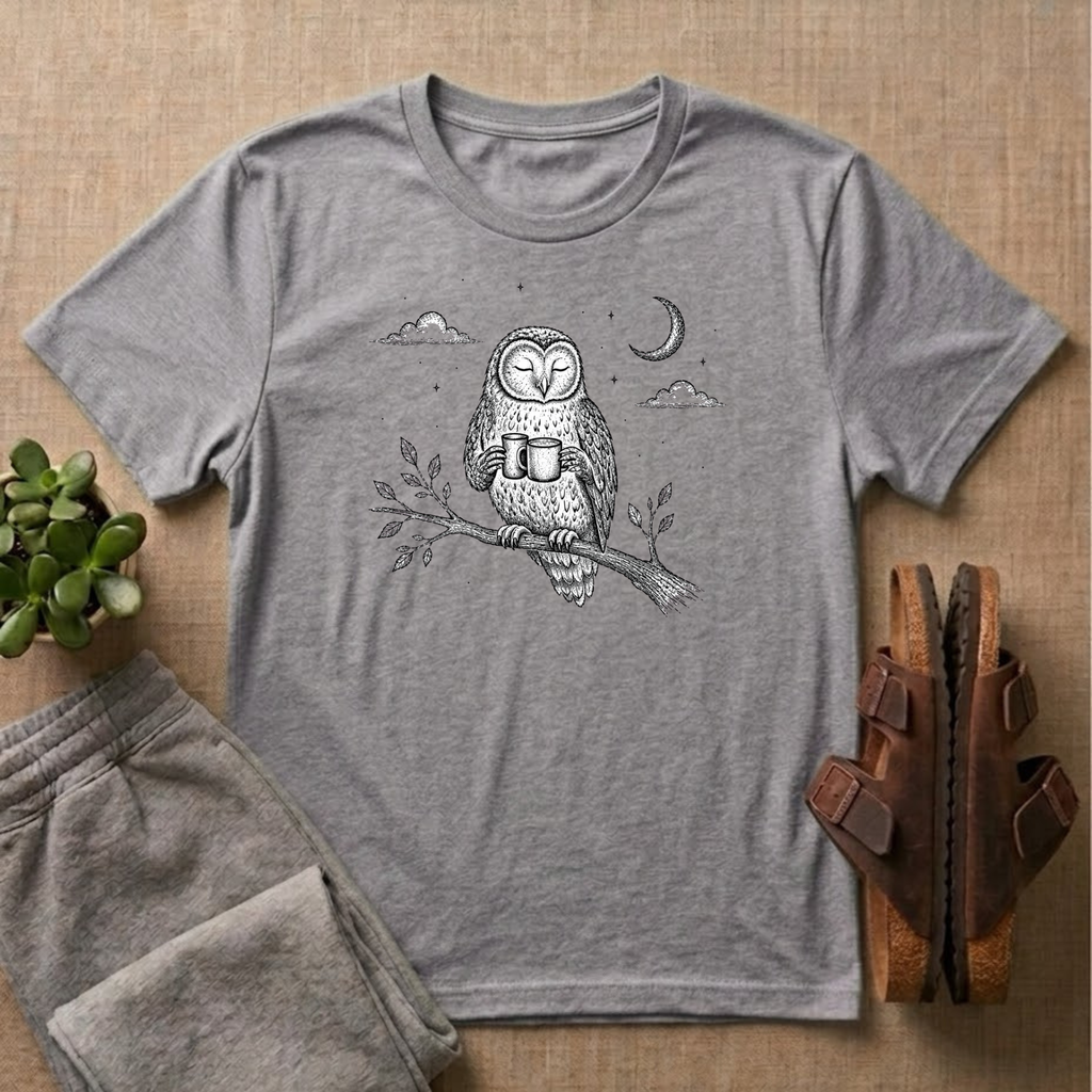 Owl Drinking Coffee T-Shirt
