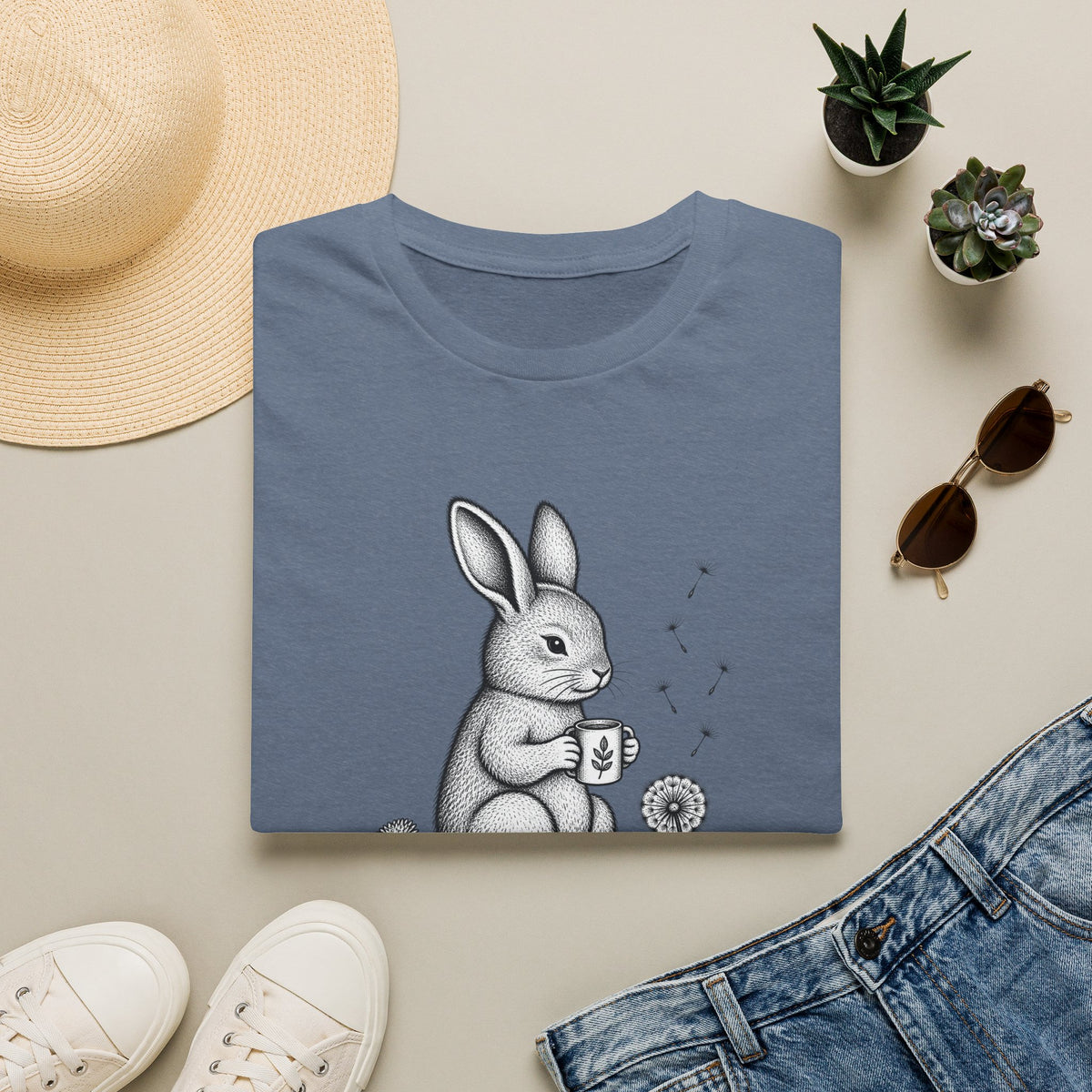 Rabbit Drinking Coffee T-Shirt