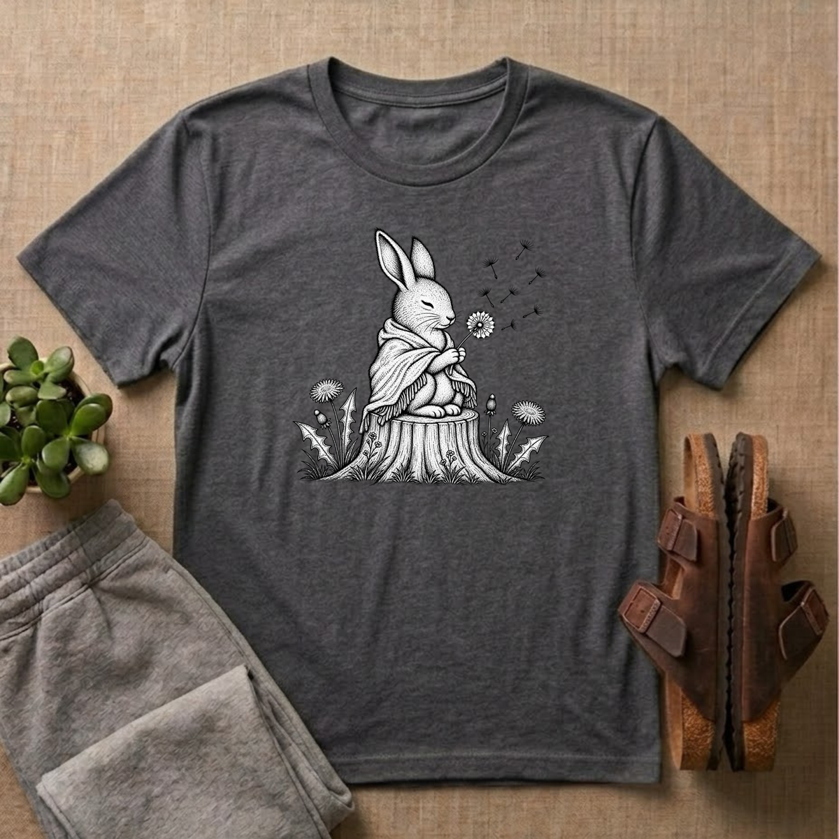 Rabbit Blowing Dandelion With a Blanket T-Shirt