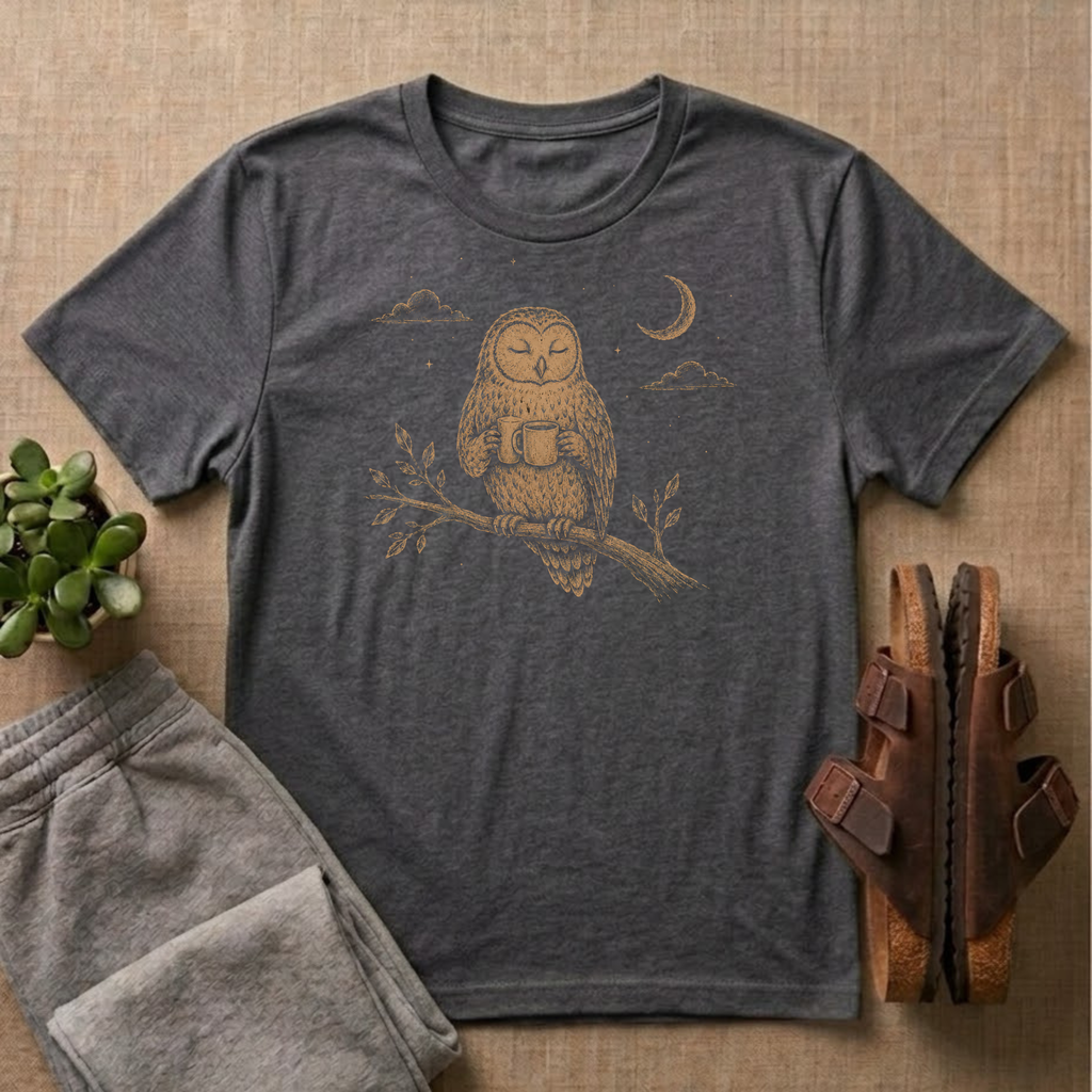 Owl Drinking Coffee T-Shirt