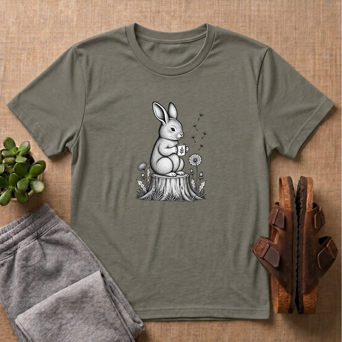 Rabbit Drinking Coffee T-Shirt