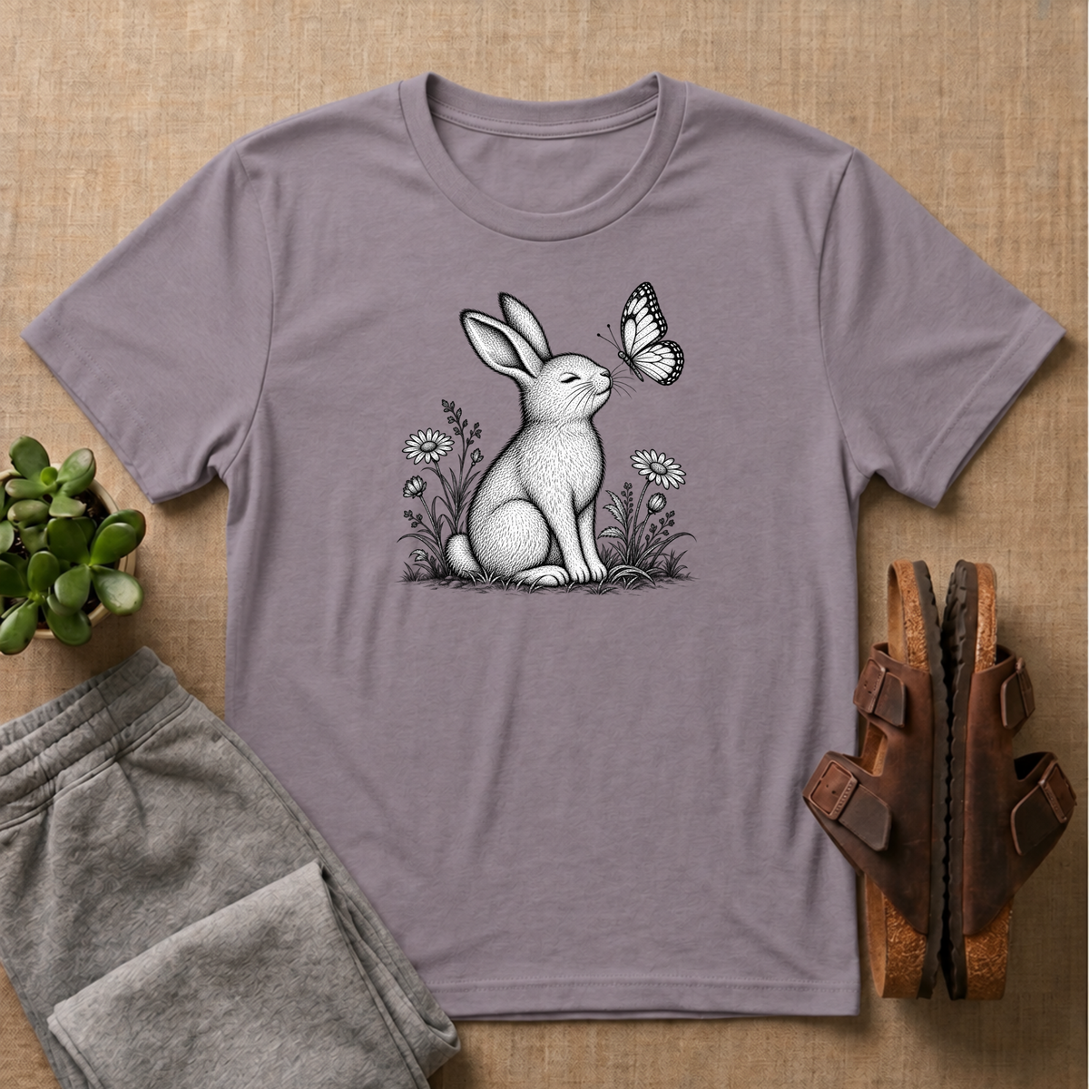 Rabbit Admiring Butterfly T-Shirt