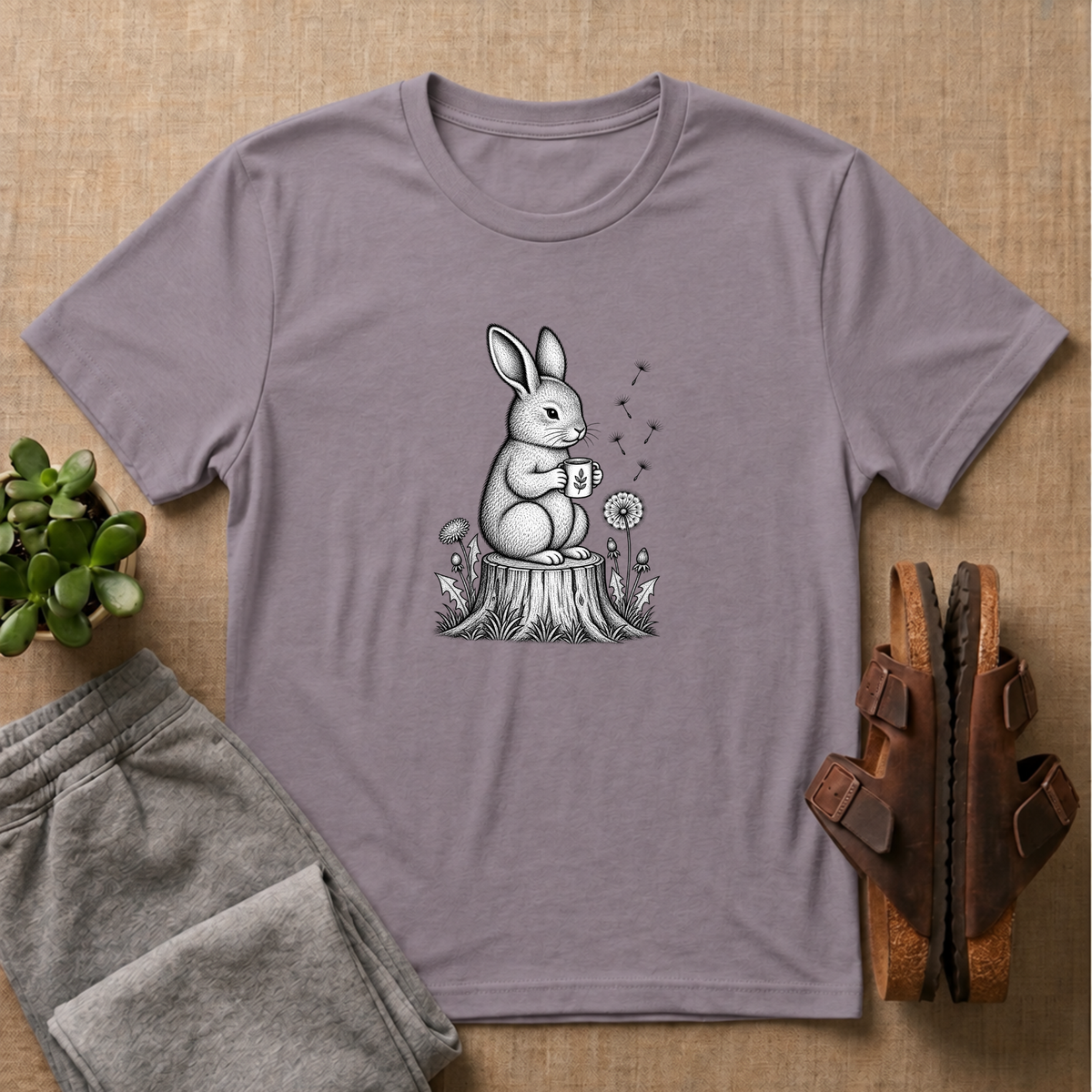 Rabbit Drinking Coffee T-Shirt